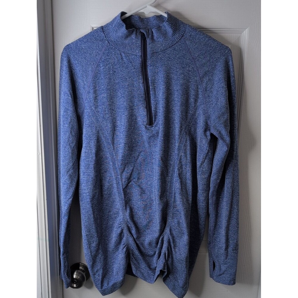 Athleta Heathered Blue Quarter-Zip Pullover Size L